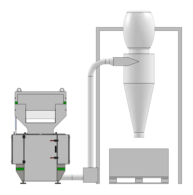 Cyclone discharge configuration for the GRAN 1 granulator