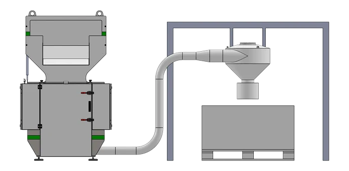 Vacuum discharge configuration for the GRAN 1 granulator