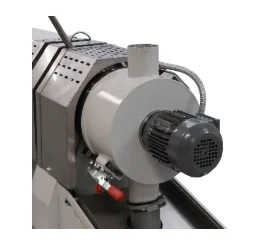 Air-cooled die-face pelletizing system with cooling serpentine and cyclone