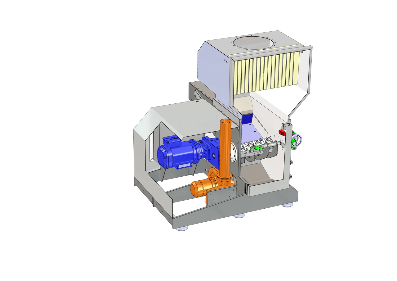 Internal graphic view of the GET-45 shredder with integrated material discharge blower