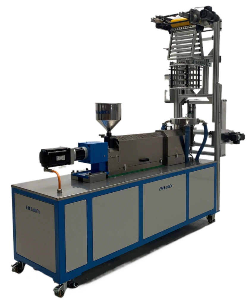Rear side view of the LabEx 25-1 mono-layer laboratory blown film extruder