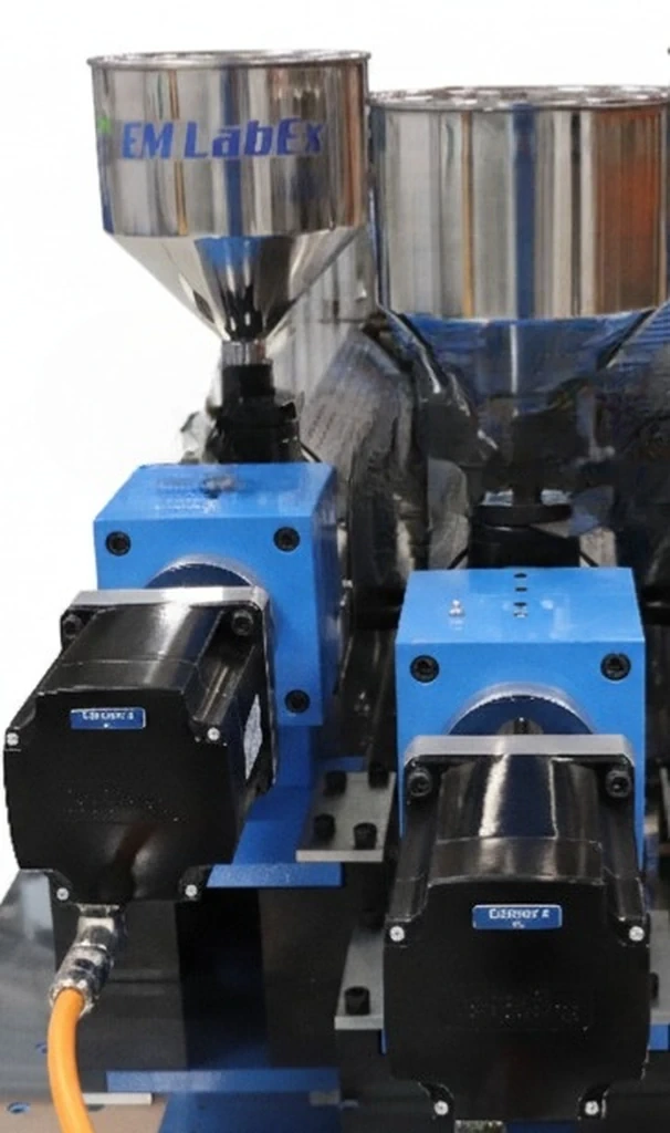 Back view of the two LabEx ABA extruders feeding the coextrusion die head