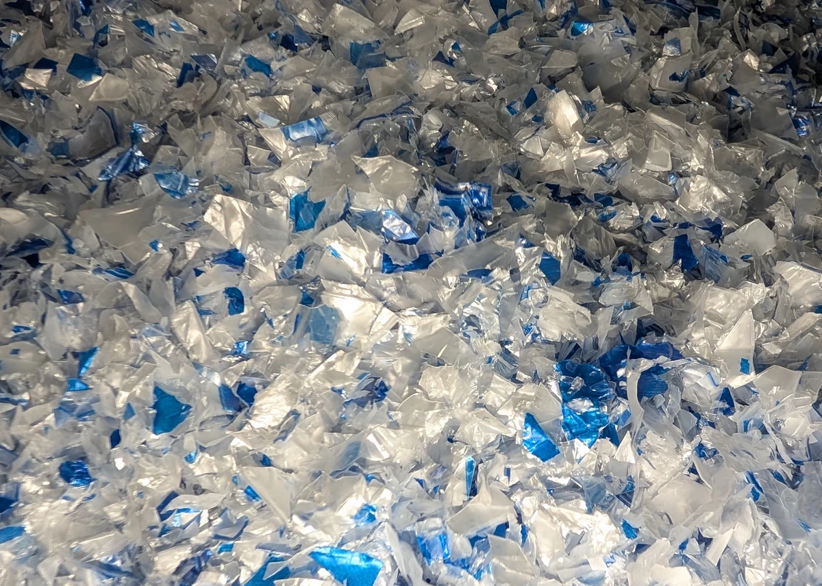 Recycled plastic flakes from the GRAN 1 granulator, film regrind