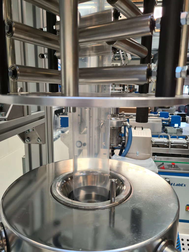 LabEx blown film unit take-off and winder with finished film roll