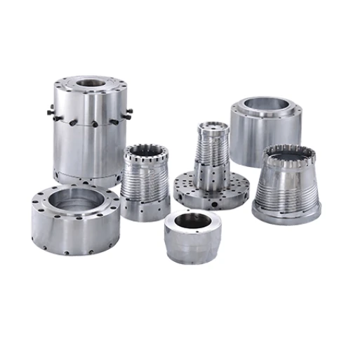 Main components of a blown film die head used to distribute polymer melt