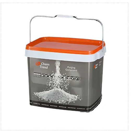 Container of purging compound for extruders and plastics processing equipment
