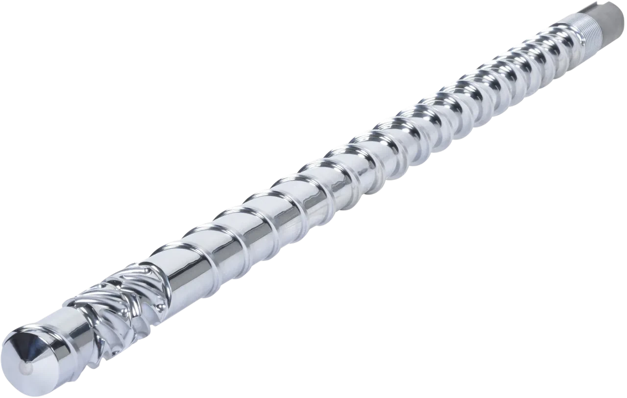 LabEx extruder screw used for melting and homogenising polymer before blown film extrusion