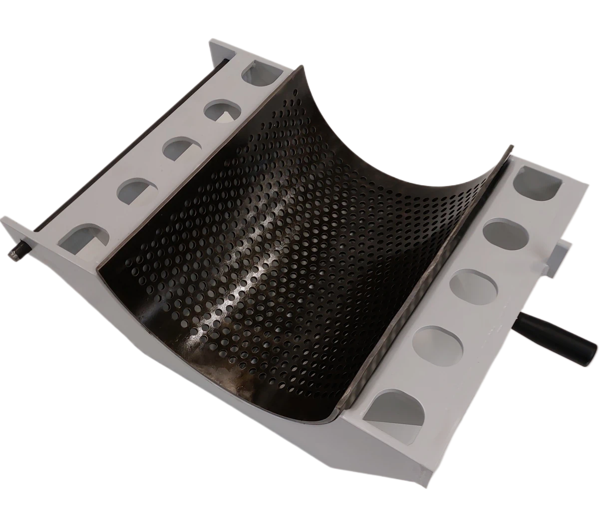 Green Extrusion granulator screen assembly showing the perforated screen fitted in its support frame